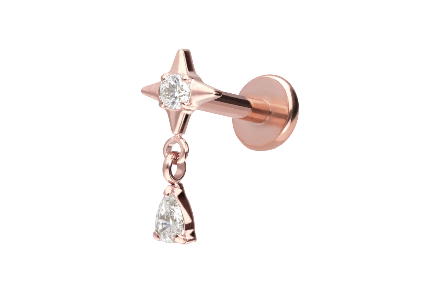 Titan Labret Piercing mit Push Fit STERN + KRISTALLTROPFEN